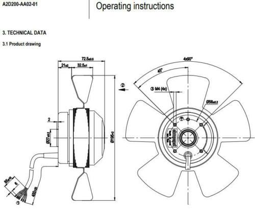 For ebmpapst A2D200-AA02-01 axial fan 200mm Motor fan for Siemens spindle 1PH713