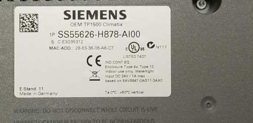 NIB SIEMENS Simatic HMI OEM TP1500 Climatix TOUCH PANEL 6AV6 647-5AG10-0CX0