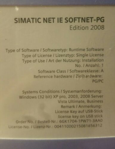 Siemens 1P6GK1704-1PW71-3AA0 Simatic NET IE SOFTNET-PG Edition 2008