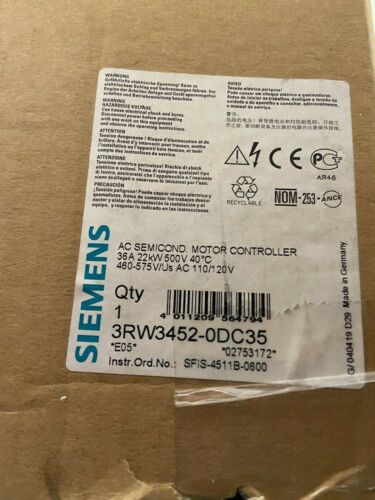 SIEMENS 3RW3452-0DC35 ,50HP SOLID-STATE MOTOR CONTROLLER, 35 A,30 KW AC 400-600V