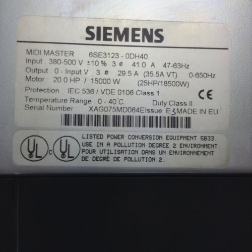 6SE3123-0DH40 Siemens VFD 3AC 15kW IP21
