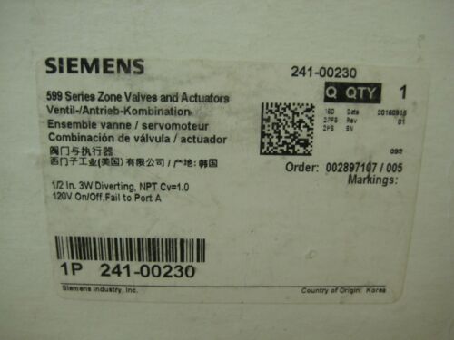 New Siemens 241-00230 SFP11U 599-00230 1/2 3-Way 120V Zone Valve Actuator Assy
