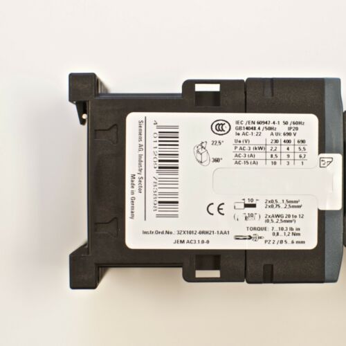 Siemens Contactor 3RT2016-1AB01 24V Coil with Aux Switch Block 3RH2911-1HA22