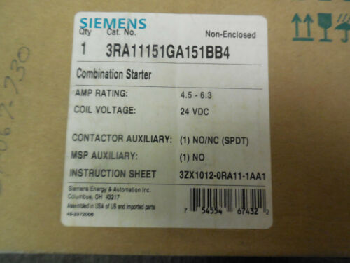 SIEMENS 3RA1115-1GA15-1BB4 COMBINATION STARTER New