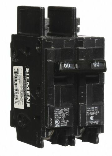 SIEMENS Bolt On Circuit Breaker, 60 Amps, Number of Poles: 2, 120/240VAC AC ...
