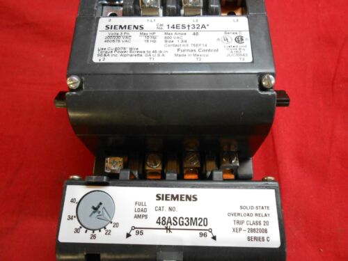 SIEMENS 14ESG32AA NEMA SIZE 1 3/4 STARTER; 20 - 40 AMPS OVERLOAD RANGE