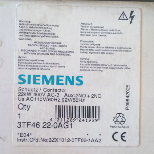 SIEMENS CONTACTOR 3TF46 22 0AG1