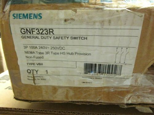 NIB .. Siemens Safety Switch 100A, 3P, 240V Non-Fusible Cat# GNF323R .. TI-27