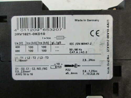 Siemens 3RV18210KD10 NSNP * GENUINE * Furnas
