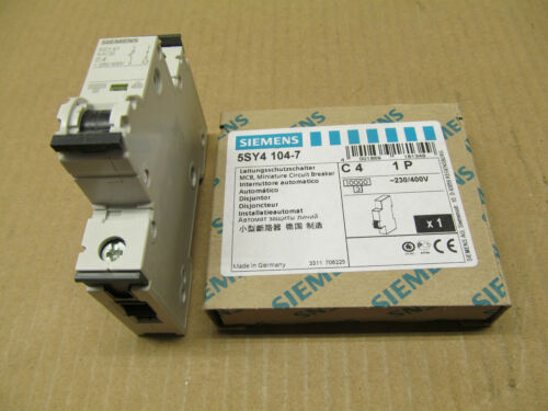 1 NIB SIEMENS 5SY4-104-7 5SY41047 CIRCUIT BREAKER 4A 4 AMP 1P 400VAC (3 AVAIL)