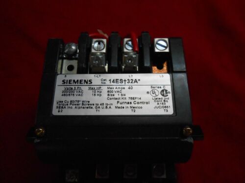 SIEMENS 14ESG32AC NEMA SIZE 1 3/4 STARTER; 20-40 AMPS OVERLOAD RANGE