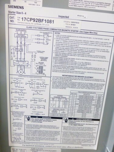Siemens Fusible Combination FVNR Starter, 17CP92BF1081, NEMA Size 0