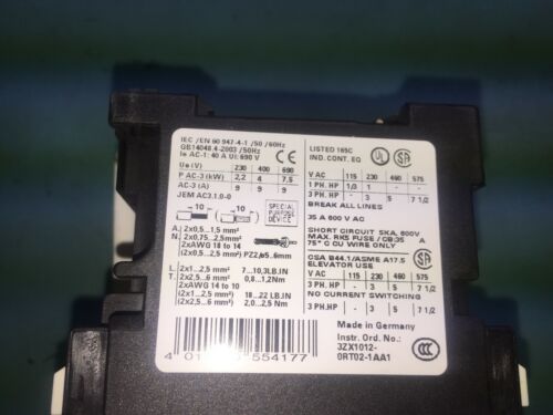 Siemens 3RT1023-1BB40-1AA0, Sirius Line, Contactor, 3 Poles, 600 Volts, 9 Amps