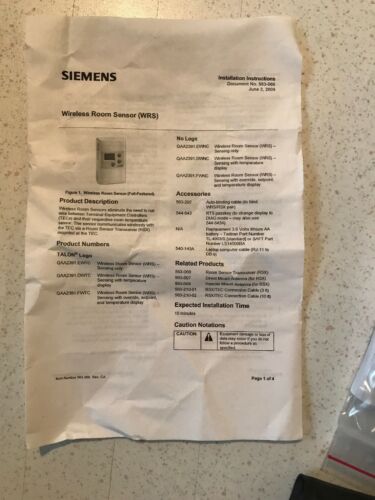 SIEMENS QAA2391.FWTC / QAA2391FWTC Talon Wall Sensor New In Box w/Free Shipping