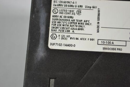 Siemens 3UF7-102-1AA00-0 Current Measuring Module 10-100A NEW