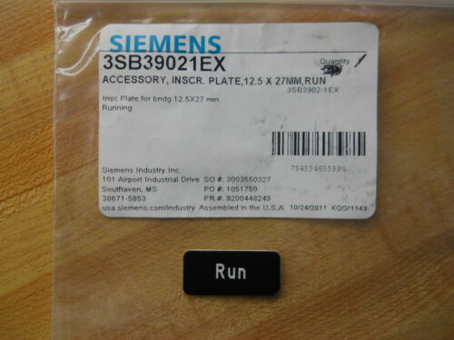 SIEMENS 3SB39021EX RUN INSCRIPTION PLATE 12.5 x 27 MM NEW