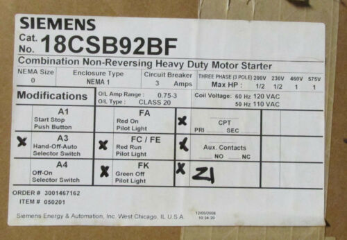 Siemens Size0 Combo Starter Cat