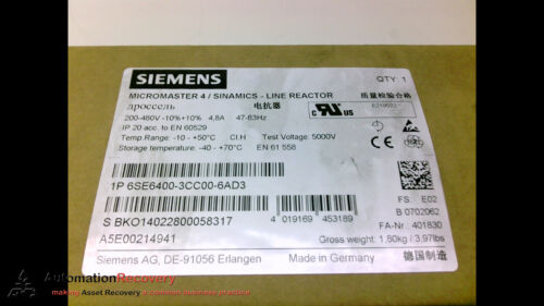 SIEMENS 6SE6400-3CC00-6AD3 MICROMASTER 4/SINAMICS LINE REACTOR, NEW