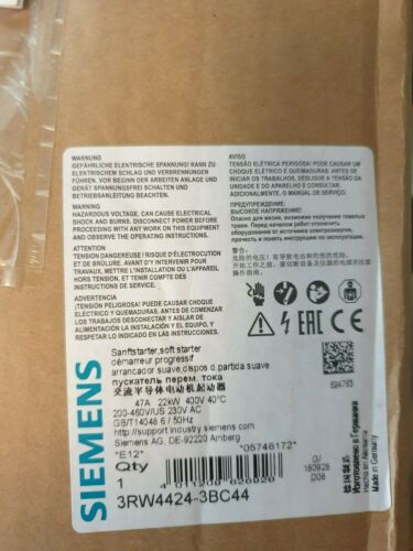 Siemens Sirius Soft Starter 3RW4424-3BC44 FACTORY NEW