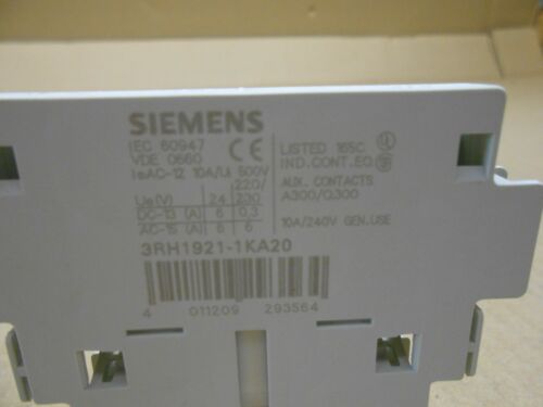 1 NIB SIEMENS 3RH1921-1KA20 3RH19211KA20 CONTROL RELAY 2NO 2NC 125VDC SCREW S00