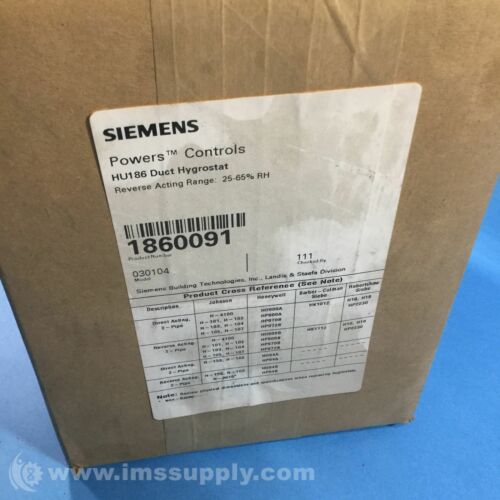 Siemens 186-0091 Pneumatic Duct Hygrostat, 25-65% RH FNFP