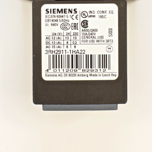 Siemens Contactor 3RT2016-1AB01 24V Coil with Aux Switch Block 3RH2911-1HA22