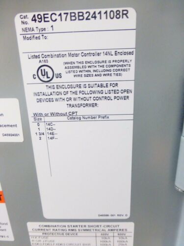Siemens Fusible Combination FVNR Starter, 17CP92BF1081, NEMA Size 0