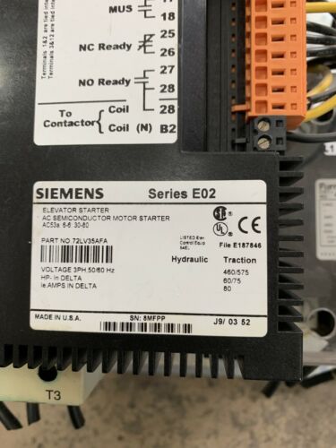 Siemens Elevator Starter AC Semiconductor Motor Starter 80Amps 60/75HP 110/120VA