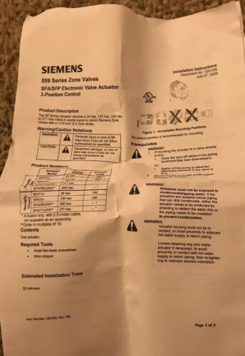 Siemens / SFA11U 599 Series Zone Valves And Actuators Free Shipping