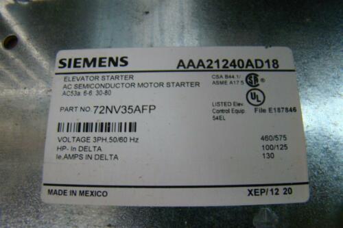 Siemens Elevator Starter AC Semiconductor Motor Starter 3PH 50/60Hz AAA21240AD18