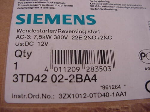 Siemens 3TD42 02-2BA4 Reversing Contactor 3TD4202-2BA4 Ships on the Same Day