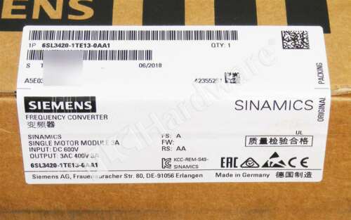 New Sealed Siemens 6SL3420-1TE13-0AA1 6SL3 420-1TE13-0AA1 S120 Motor Module