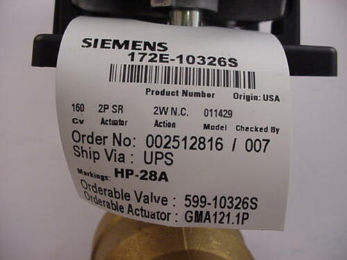 Siemens Actuator Valve 172E-10326S GMA121.1P CV=160 1 1/2 NPT Ships Same Day