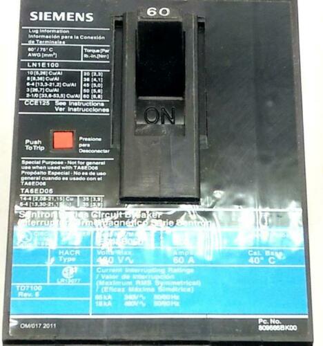 New Siemens ED43B060L 3-Pole Circuit Breaker 60 Amp 480 VAC
