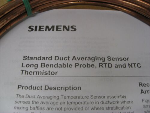 New Siemens QAW2012.500 1K Ohm 16' Long Probe Duct Averaging Temperature Sensor
