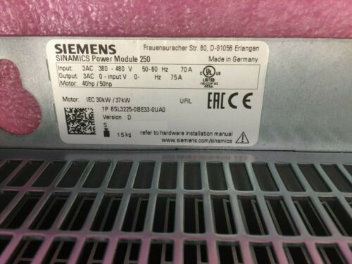 SIEMENS SINAMICS G120, 6SL3225-0BE33-0UA0, FS:D POWER MODULE PM250 30KW, 70A