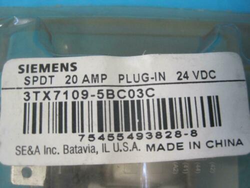 NEW LOT OF 3 SIEMENS PLUG-IN RELAY BASIC 8PIN SQUARE BASE 20A 24VDC 3TX7109-5BC