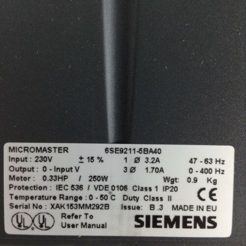 6SE9211-5BA40 Siemens VFD 1AC kW IP20