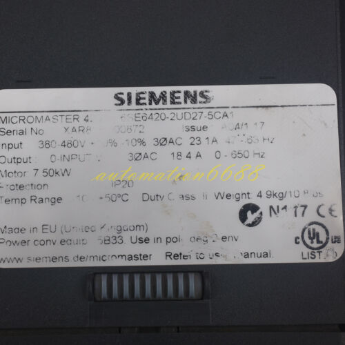 Siemens 6SE6420-2UD27-5CA1 MM420 inverter 7.5kW 6SE64202UD275CA1 used