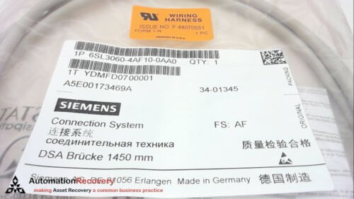 SIEMENS 6SL30604AF100AA0, ETHERNET CABLE, APPROX. 6', NEW