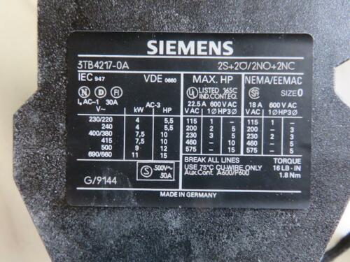 NEW SIEMENS CONTACTOR 3TB4217-0AM0 3TB42 17 NIB