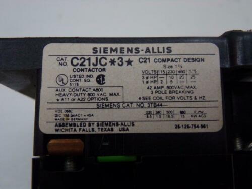 Siemens C21JC3 575VAC 42A 3POLE Contactor