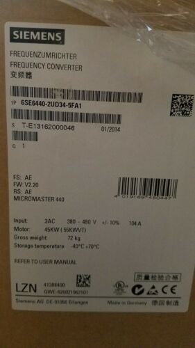 Siemens, 6SE6440-2UD34-5FA1 MICROMASTER 440 45Kw FREE SHIPPING
