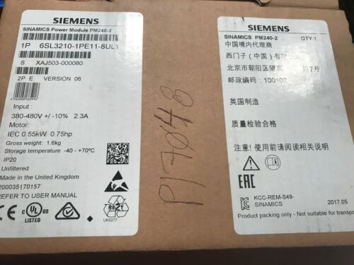 NEW SIEMENS SINAMICS POWER MODULE PM240-2 6SL3210-1PE18-0UL0 3kW, PM240-2