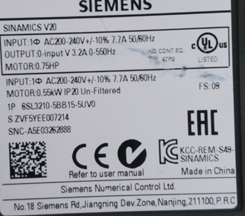 1PCS New Siemens 6SL3210-5BB15-5UV0 0.55KW
