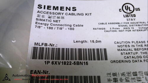 SIEMENS 6XV1822-5BN15, CABLE, 15 METERS, MALE/FEMALE, STRAIGHT/STRAIGH,