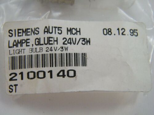 SIEMENS AUT5 LAMP, LAMPE, GLUEH, 24V / 3W, LIGHT BULB 2100140, ST NOS SEALED BAG