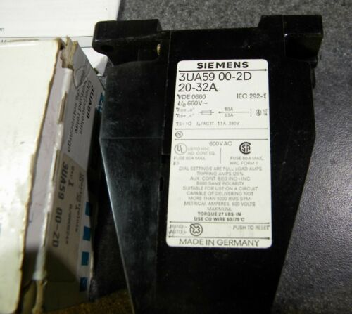 Siemens 3UA59-00-2D Over load Relay 20 to 32 amps NEW in BOX